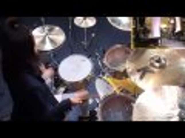 This Schoolgirl Is Good At Drumming