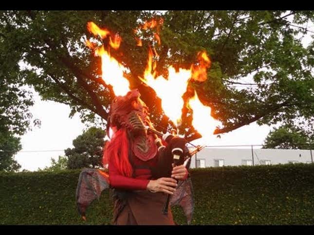 Man On Unicycle Plays Game of Thrones Theme on Flaming Bagpipes