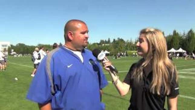 Reporter Gets Run Over By Football Player While Conducting Interview