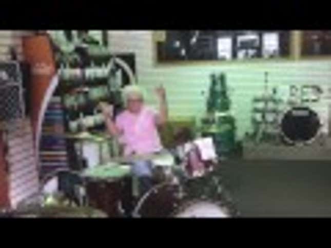 Random Elderly Woman In Drum Store Proceeds To Rock The Fuck Out
