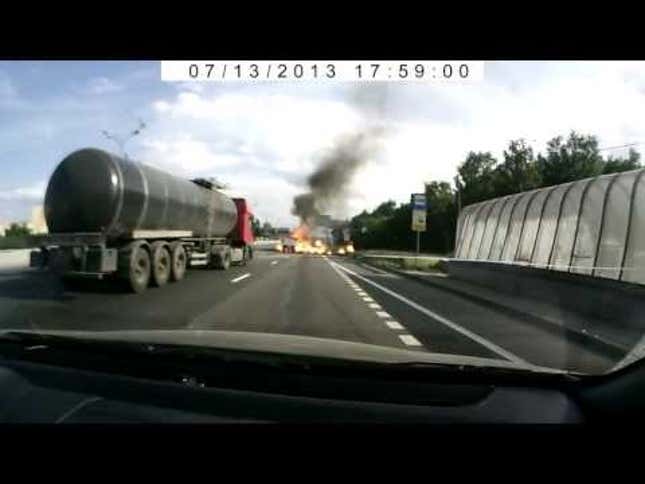 Russian Gas Truck Explodes, Caught On “First-Person” Camera