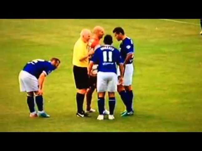 Here's A Soccer Player Pantsing An Opponent Right In Front Of Referee