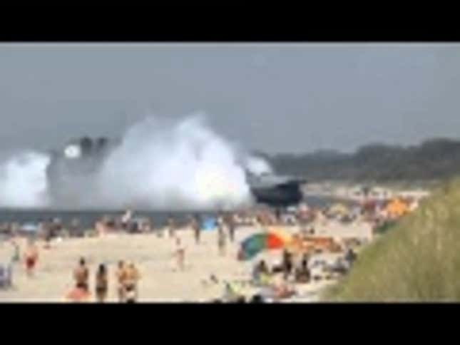 Just a Russian Hovercraft Landing at a Crowded Beach, That's All