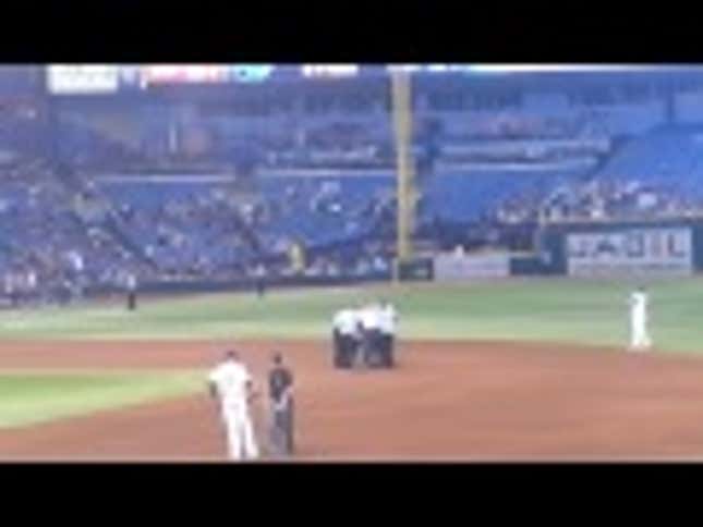 Idiot On The Field At The Trop Gets To Second Base In Just His Undies