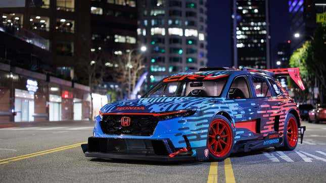 A photo of the CR-V race car on a city street.