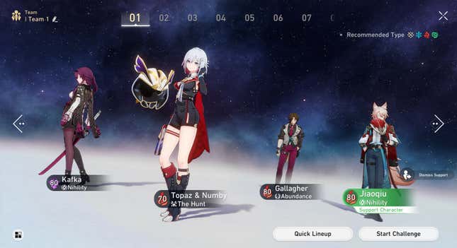 Four characters on the Team Screen.