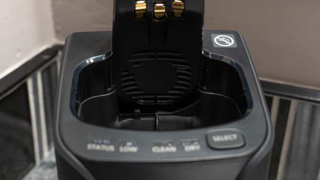 A close-up of the drying fan in the Panasonic Arc6's charging and cleaning dock.