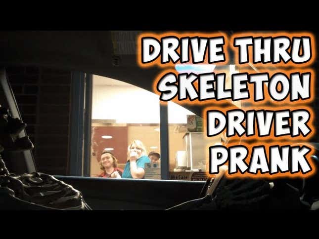 Spooky Drive-Thru Prank Proves That Skeletons Are Still Scary