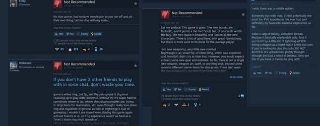 A screenshot shows negative Elden Ring Nightreign reviews.