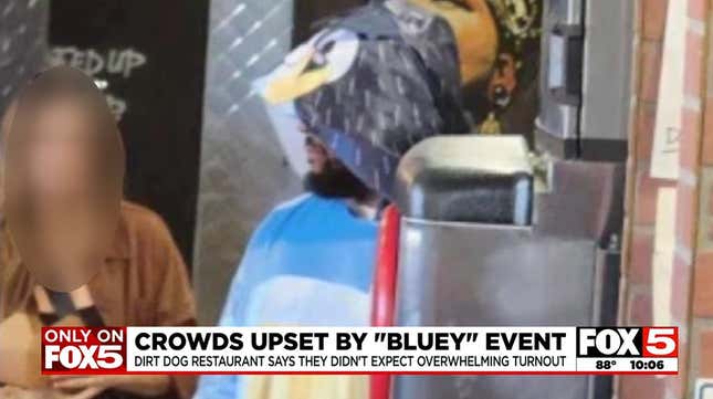 A man in a Bluey costume disappoints patrons. 