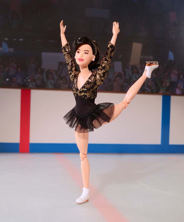 This image provided by Mattel in April 2024 shows the company&#39;s Kristi Yamaguchi Barbie doll. Yamaguchi became the first Asian American to win an individual gold medal for figure skating at the 1992 Winter Olympics. (Mattel via AP)