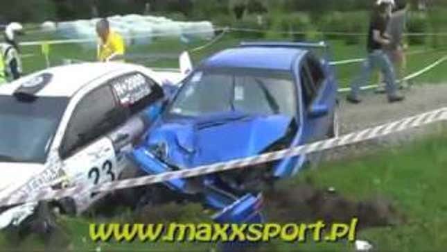 A Rally Mitsubishi Evo Is All Like 'Fuck You, Subaru' In This Crash