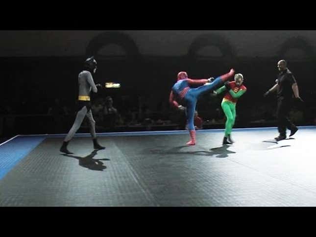 Spider-Man Fights Batman And Robin In Ridiculous MMA Match