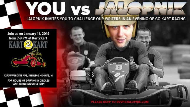 Image for article titled Are You Faster Than A Jalopnik Writer? Come Karting With Us This Week