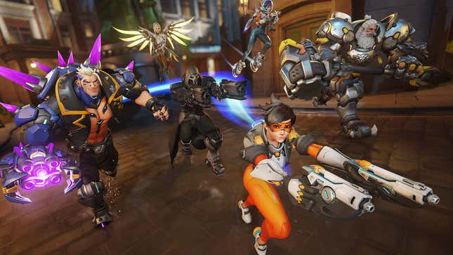 Overwatch 2 characters run into battle.
