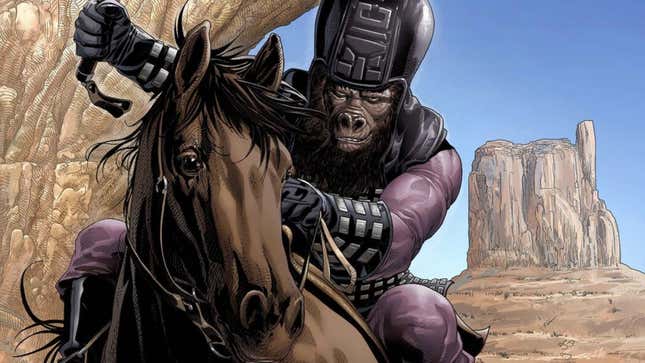 A warrior ape on a horse.