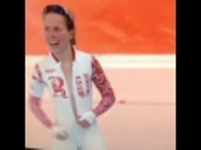 Russian Speed Skater Narrowly Avoids Wardrobe Malfunction