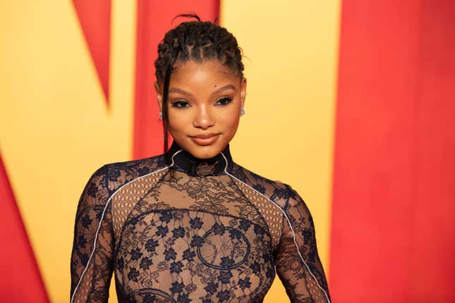 Halle Bailey attends 2024 Vanity Fair Oscar After Party Arrivals at Wallis Annenberg Center for the Performing Arts on March 10, 2024 in Beverly Hills, California.