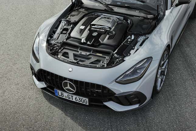 Engine bay of a grey 2025 Mercedes-AMG GT63 Pro