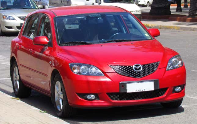 A red 2005 Mazda3