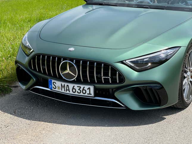 Front end of Mercedes-AMG SL63 SE Performance in matte blue