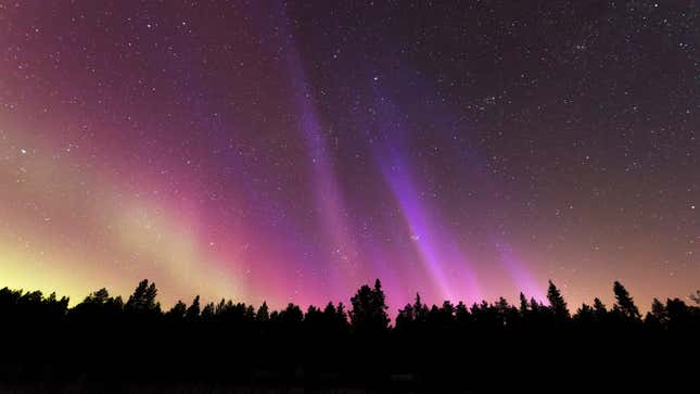 A photo of the Northern Lights in the sky. 