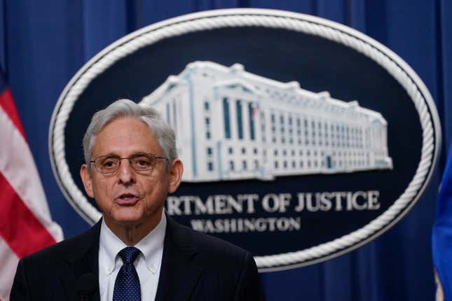 Attorney General Merrick Garland speaks at the Justice Department Thursday, Aug. 11, 2022, in Washington. 
