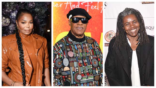 Janet Jackson, left; Stevie Wonder, and Tracy Chapman.