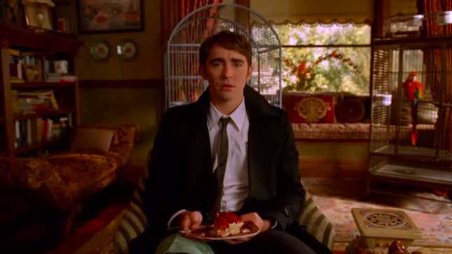 Ned about to eat some of his own strawberry pie.