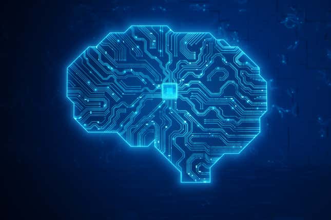 Artificial intelligence brain with circuit and semiconductor on technology background.