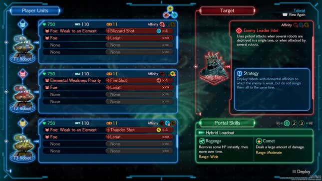 یک اسکرین شات از بارگیری Gears and Gambits گزینه های مختلفی را برای هر ربات نشان می دهد.