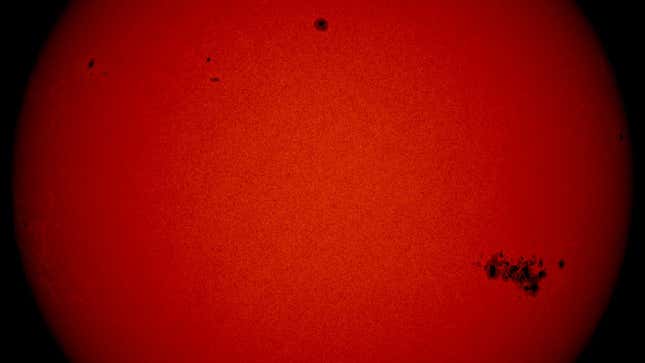 A view of the Sun from earlier today, showing the prominent sunspot.