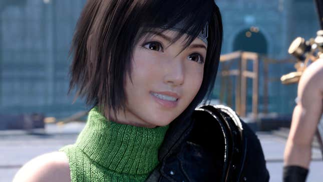 Yuffie smiles and looks off camera.