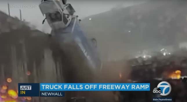 Image for article titled Truck Tumbles Off the Road Onto Wreck of an Earlier Crash