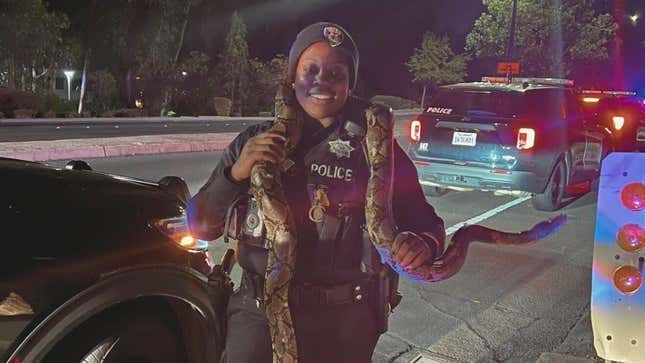 A police officer posed with the ten-foot-long python.