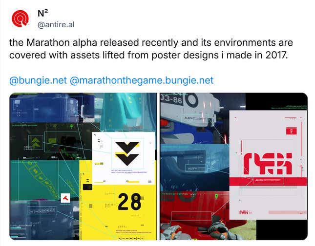 A screenshot compares art in Marathon and online.