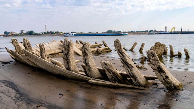 The Rhine is so low, that this shipwreck emerged from the receding waters. If water levels continue to drop, shipping will be severely impacted.