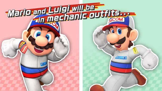 Mario y Luigi con sus trajes de mecánicos.