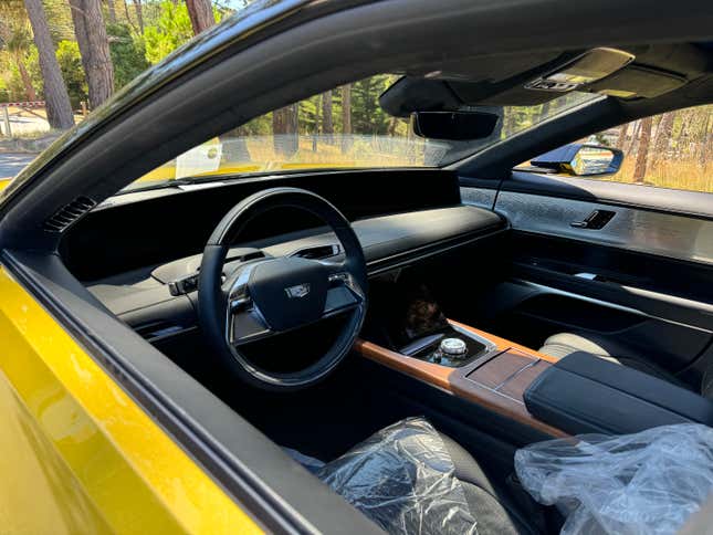 Interior of a yellow Cadillac Celestiq