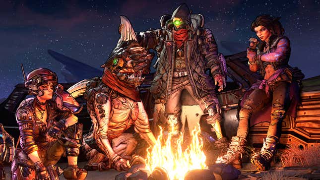 Borderlands 3 characters around a campfire