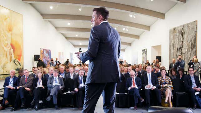 Elon Musk, CEO of Tesla Motors addresses an environmental conference at Astrup Fearnley Museum in Oslo, Norway on April 21, 2016. 