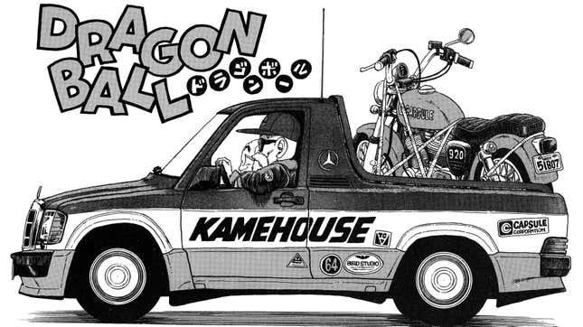 Akira Toriyama’s design for a Mercedes-Benz 190E-based motorcycle hauler.