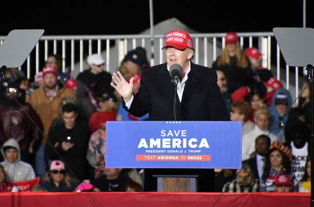 Former U.S. President Donald Trump speaks at a rally in Florence, Arizona, on Jan. 15, 2022.