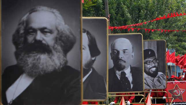 Karl Marx, Friedrich Engels, Vladimir Lenin, and Rohana Wijeweera