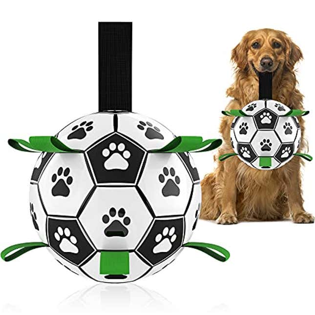 Image for article titled QDAN Dog Toys Soccer Ball with Straps, Now 21% Off