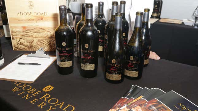 A photo of bottles of Adobe Road Winery on a table. 