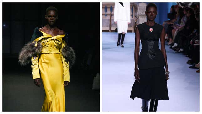 Alaato Jazyper walking for Altuzarra (L) and Tory Burch (R)