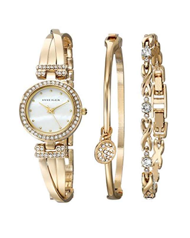 Anne Klein Women's Premium Crystal Accented Bangle Watch and Bracelet ...