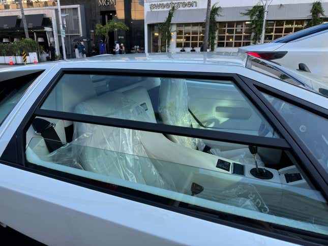 Interior of a white Lamborghini Countach