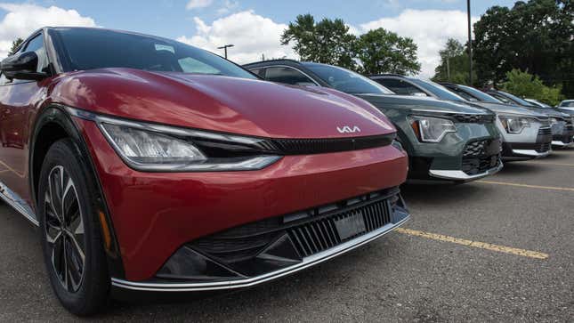 Electric vehicles (EV) for sale at the Lafontaine Kia dealership in Detroit, Michigan, US, on Thursday, July 13, 2023.